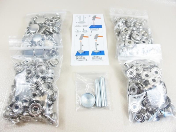 Druckknöpfe  "Tool-Point"  - Ringfeder (Sport & Camping) Großpackung 100er Set 15 mm / mit Werkzeug silber