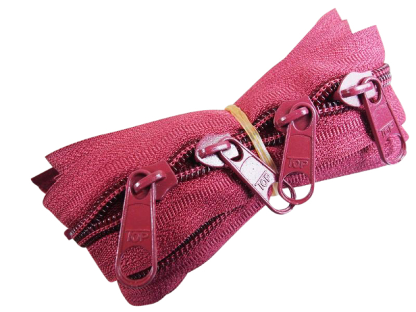 Endlose-Reißverschlüsse-FIX - 3 Meter inkl. 4 Zipper (5mm) bordeauxrot
