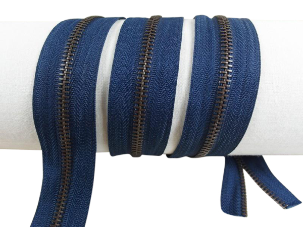 Endlos-Reißverschlüsse mit Kupfer Metallverzahnung- lose Meterware (Nr.5) marineblau