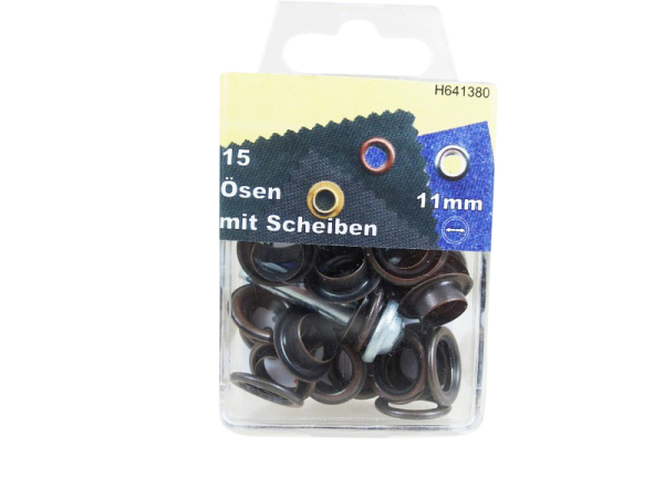 Eyelets with washers and tools 11 mm old copper