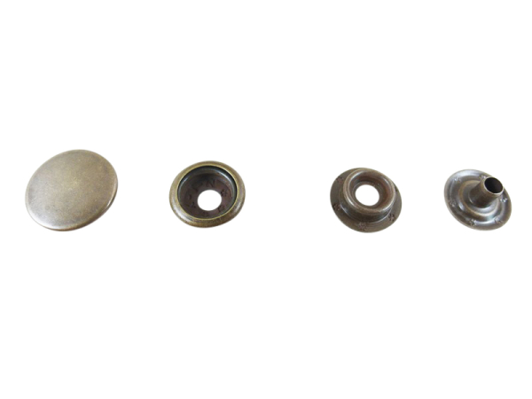 Set of 15 snap fasteners "Moto-medium" ring spring with tool 15 mm old brass