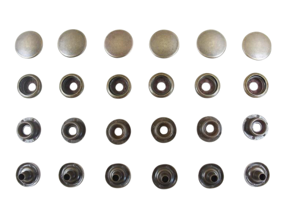 Snap fasteners "Moto-small" 13.5 mm without tools - ring spring / set of 100 antique brass