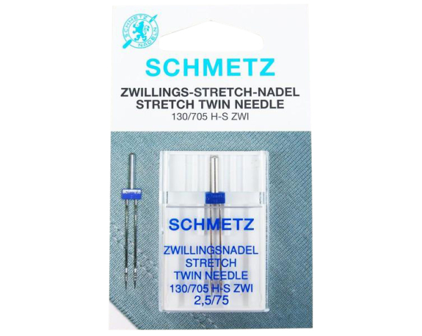 SCHMETZ - twin stretch needle 2.5 / 75 / flat piston