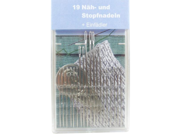 Pack of 19 sewing and darning needles + threader