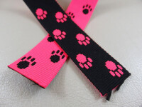 Pfötchengurtband Doppelseitig 20 mm schwarz-neon pink