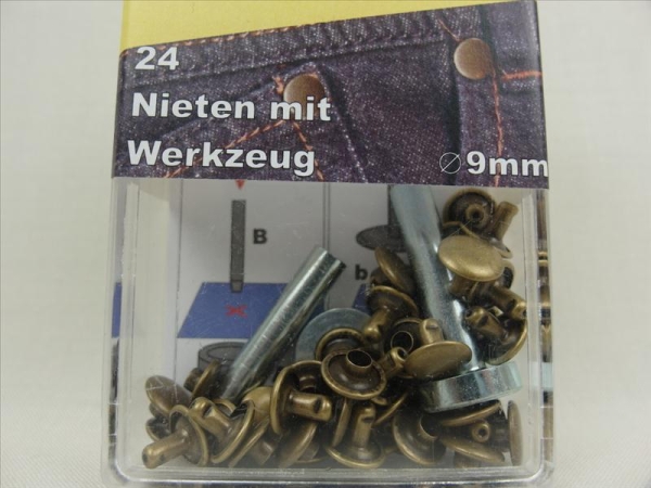 Rivets with tool 9 mm old brass