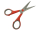 Scissors with red plastic handle