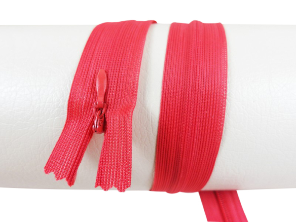 Seam-covered zippers - 60 cm - red