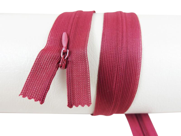 Seam-covered zippers - 60 cm - burgundy red