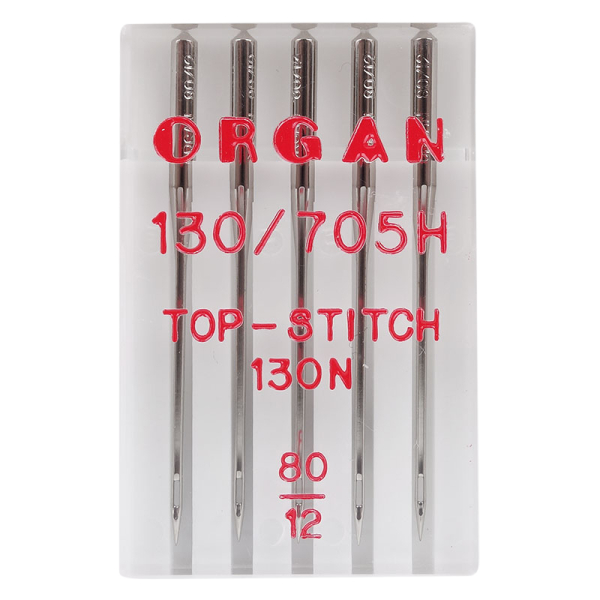 ORGAN - 5 top stitch needles size 80/flat piston
