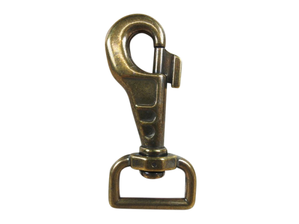 Bolzenkarabinerhaken / Karabinerhaken mit drehbarem Gelenk Taro-Gemustert-eckig altmessing - 25 mm