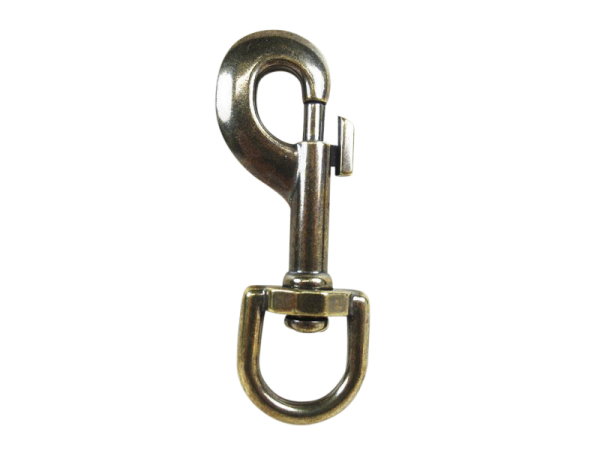 Bolzenkarabinerhaken / Karabinerhaken mit drehbarem Gelenk Taro-rund altmessing - 20 mm