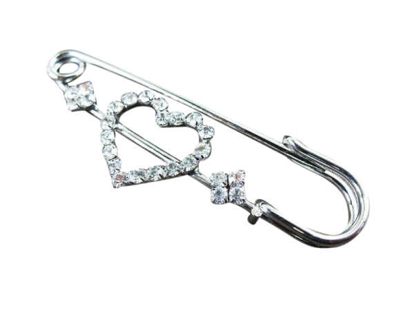 Kilt - Sicherheitsnadeln Modell "Farfalla - Herz-Strass"  71 x 18 mm / silber