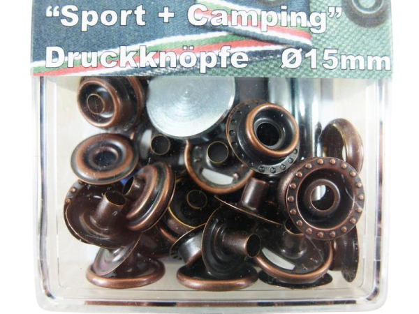 Druckknöpfe Ringfeder "Sport+Camping" 15 mm - Ringfeder / mit Werkzeug altkupfer