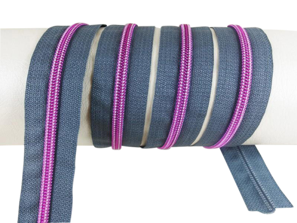 Endless zippers model "Brilliant" No. 7 / with pink spiral / dark gray-pink