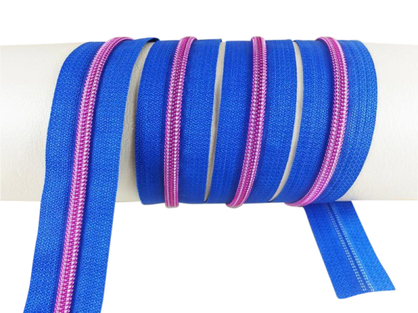 Endlos- Reißverschlüsse Modell "Brilliant" Nr. 7 / mit pinker Spirale / königsblau-pink