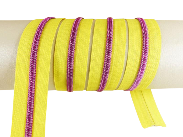 Endlos- Reißverschlüsse Modell "Brilliant" Nr. 7 / mit pinker Spirale / gelb-pink