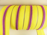 Endlos- Reißverschlüsse Modell "Brilliant" Nr. 7 / mit pinker Spirale / gelb-pink