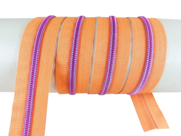 Endless zippers model "Brilliant" No. 7 / with pink spiral / orange-pink