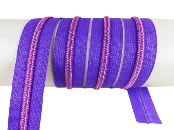 Endless zippers model "Brilliant" No. 7 / with pink spiral / purple-pink