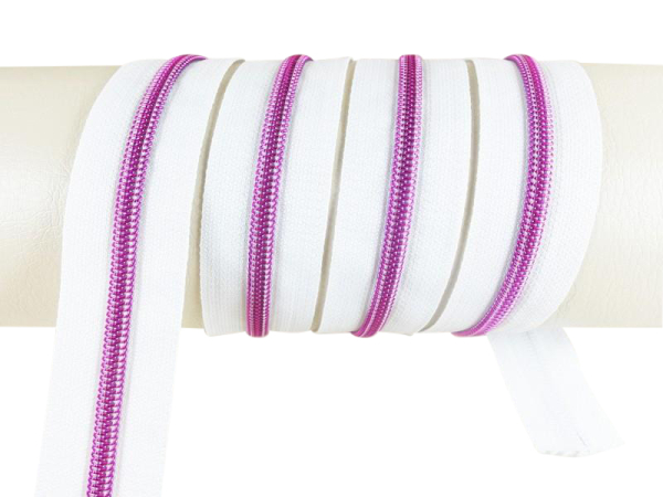 Endlos- Reißverschlüsse Modell "Brilliant" Nr. 7 / mit pinker Spirale / weiß-pink