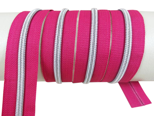 Endless zippers model "Brilliant" No. 7 / with silver spiral / pink-violet-silver