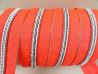 Endless zippers model "Brilliant" No. 7 / with silver spiral / neon orange-silver