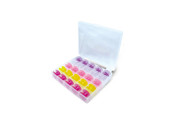 Sew Mate bobbin box including 25 Brother sewing machine bobbins in 5 colors