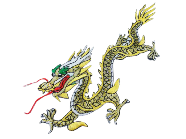 Bügelbild Bügelmotiv-Gestickt Goldene-Drache links gold-gelb