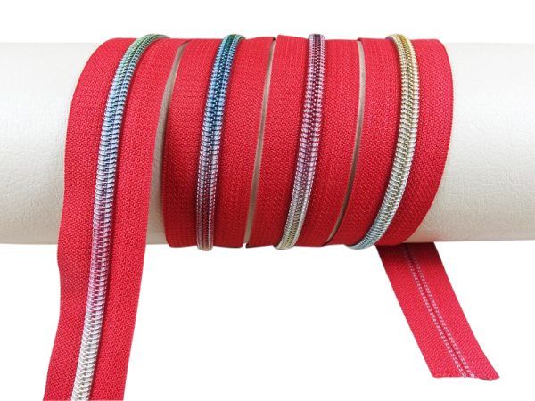 Endlos- Reißverschlüsse Modell "Brilliant" Nr. 7 / mit regenbogen Spirale / rot