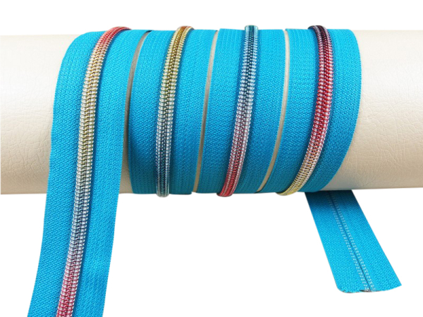 Endless zippers model "Brilliant" No. 7 / with rainbow spiral / turquoise