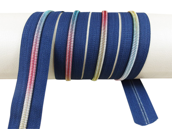 Endless zippers model "Brilliant" No. 7 / with rainbow spiral / navy blue