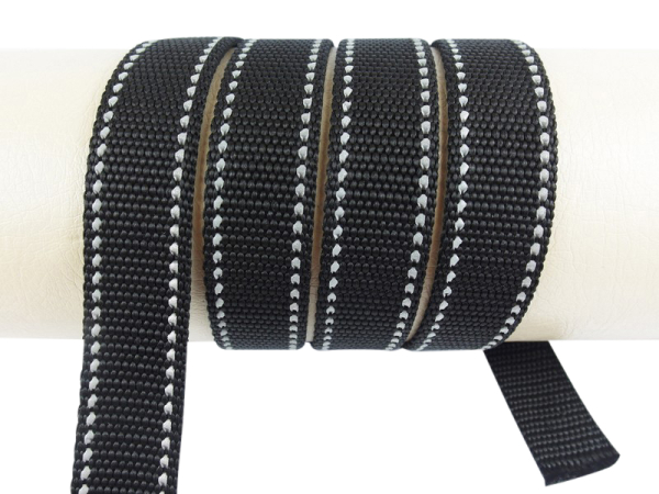 Webbing/reflective tapes - with reflective strips - black-silver 20 mm