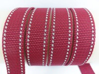 Webbing/reflective tapes - with reflective strips - bordeaux/wine silver 20 mm