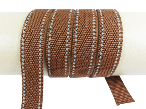Webbing/reflective tapes - with reflective strips - brown-silver 20 mm