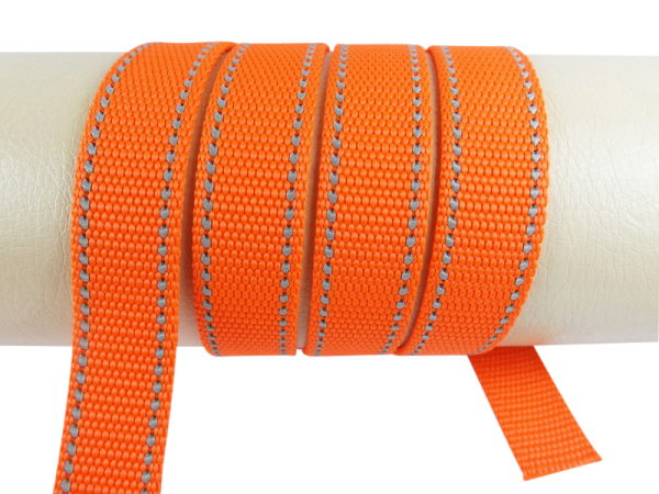 Gurtband/Reflektorbänder - mit Reflektorstreifen - orange-silber  25 mm