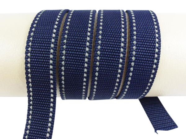 Webbing/reflective straps - with reflective strips - navy blue-silver 25 mm