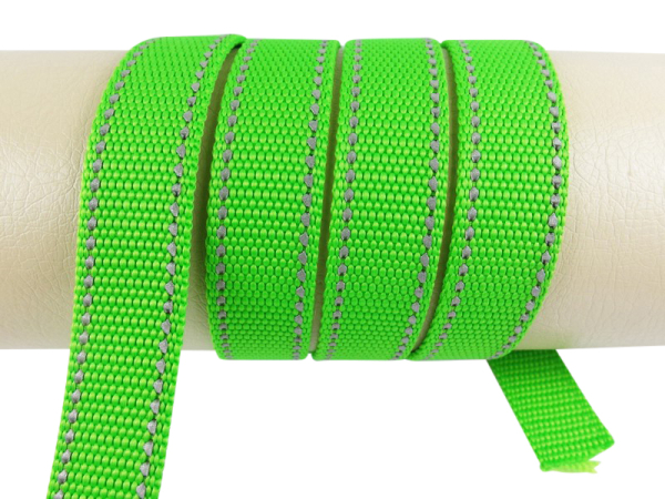Webbing/reflective tapes - with reflective strips - apple green-silver 25 mm