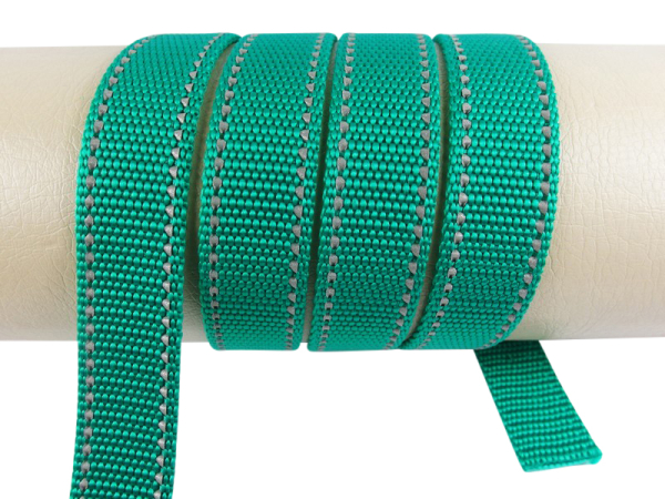 Webbing/reflective tapes - with reflective strips - fir green-silver 25 mm