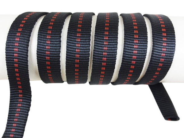 Tubular webbing/webbing - For dog leash collars 25 mm x 3 mm black-red