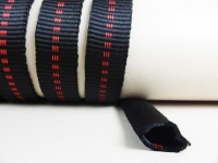 Tubular webbing/webbing - For dog leash collars 25 mm x 3 mm black-red