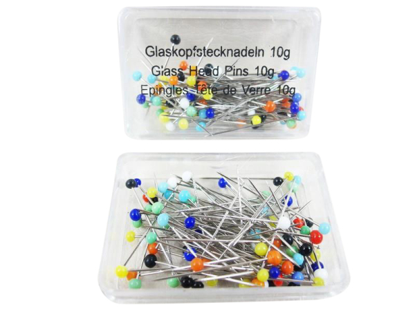Glass head pins small box - 10g/mix color (approx. 80 pieces) 0.65 x 32 mm
