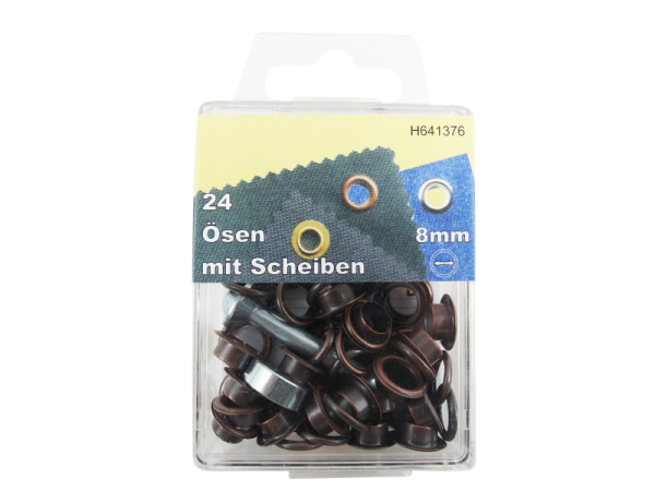 Eyelets with washers and tools 8 mm copper