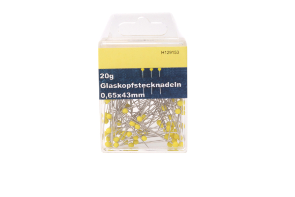 Glaskopfstecknadeln - Quiltstecknadeln lang / 20g - 0,65 x 43 mm - gelb