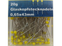 Glaskopfstecknadeln - Quiltstecknadeln lang / 20g - 0,65 x 43 mm - gelb