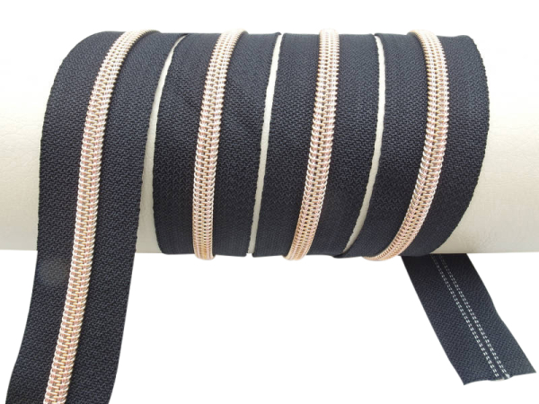 Endless zippers model "Brilliant" No. 7 with black rose gold spiral