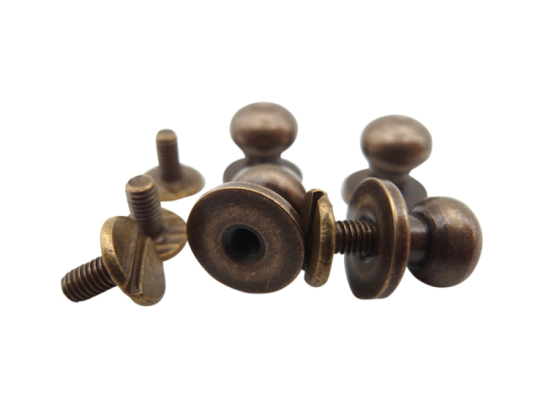 Ball fastener / belt screws / bookbinding screws 8 x 10 mm old brass