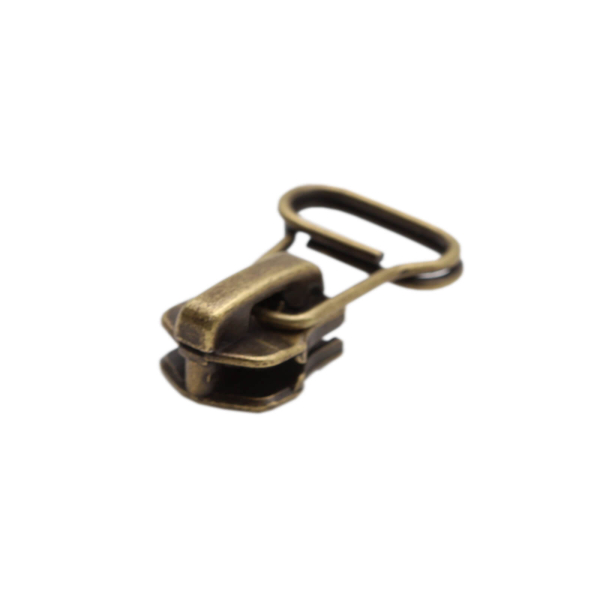 Taschenzipper für Metallverzahnung Zipper Nr. 5 Modell "LOOP" Schlaufendurchzug - ca. 12 mm altmessing