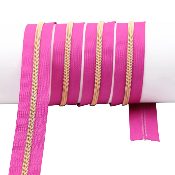 Endlos- Reißverschlüsse Modell "Brilliant" Nr. 7  mit roségoldener Spirale magenta