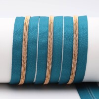 Endless zippers model "Brilliant" No. 7 with rose gold spiral petrol
